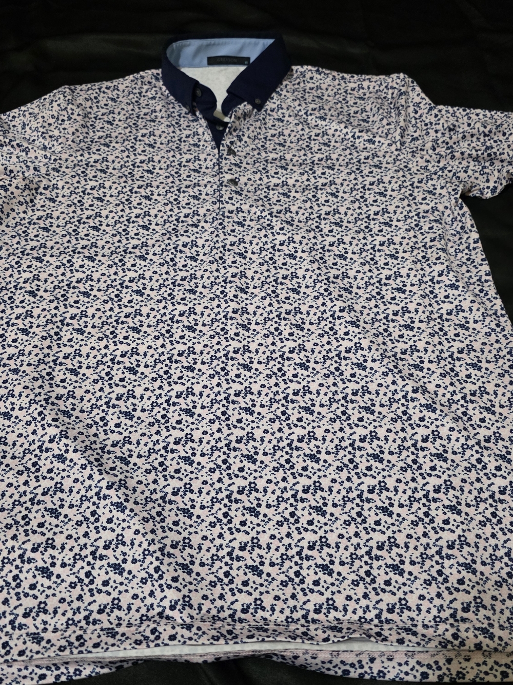 Greyson Navy and White Pink Floral Golf Polo
